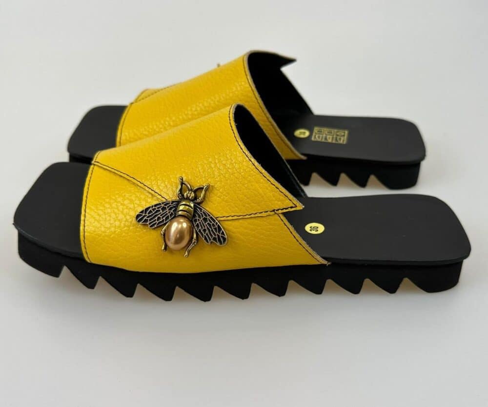 Beenvo papuci dama piele naturala yellow bee 2 | Beenvo